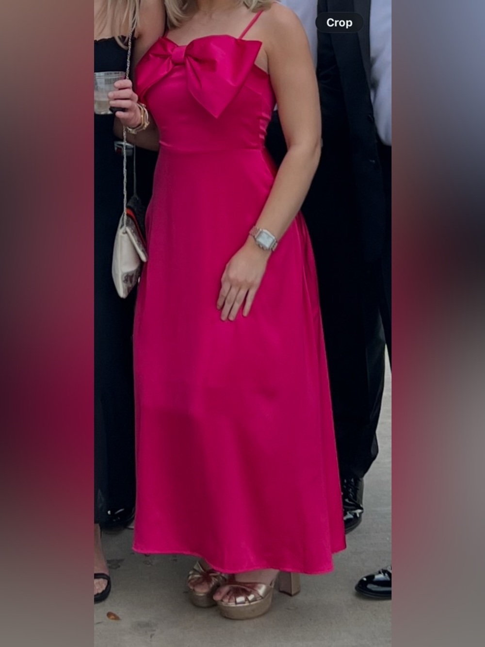 Pink Bow-Front Spaghetti Strap Maxi Dress